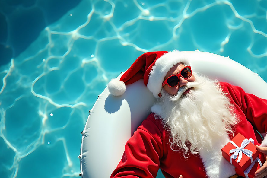 santa in a pool