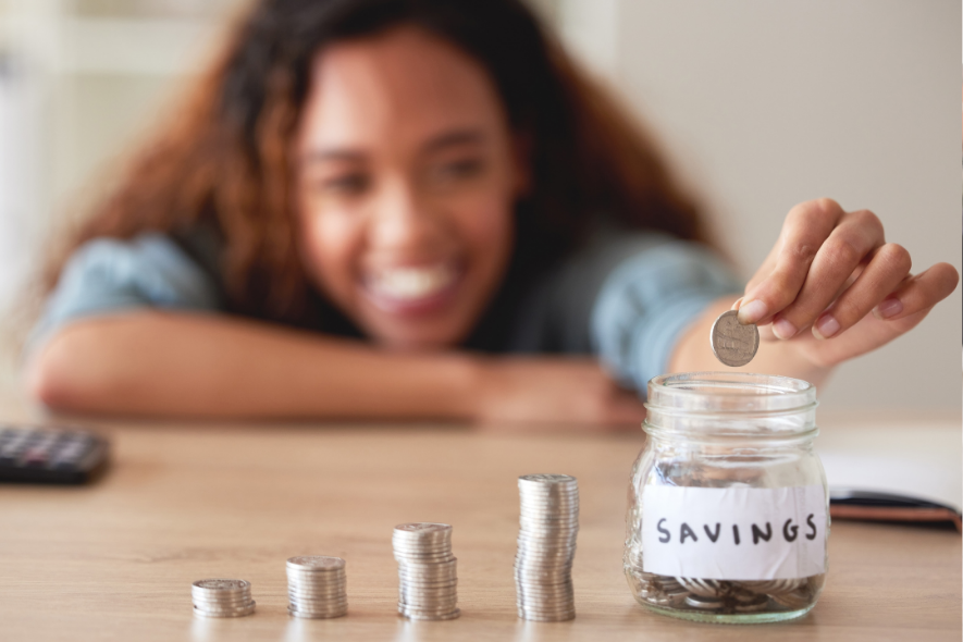 young woman saving her month
