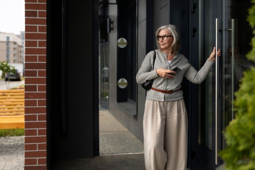 woman at door of a branch